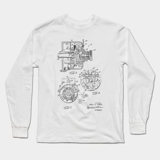 Sewing Machine Power Transmission System Vintage Patent Hand Drawing Long Sleeve T-Shirt